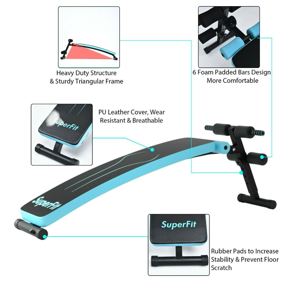 Adjustable Sit up Bench with 4 Positions for Home Strength Training